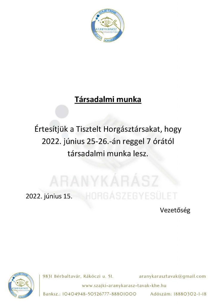 Társadalmi munka kiírás